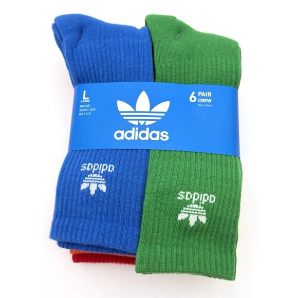 adidas Originals Trefoil Sock 6 Pairs Crew Length Bright Multicolor Unisex Large - Picture 2 of 9